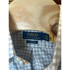 Polo Ralph Lauren Classic Fit Large (L) Gingham Check Grey and White Long Sleeve